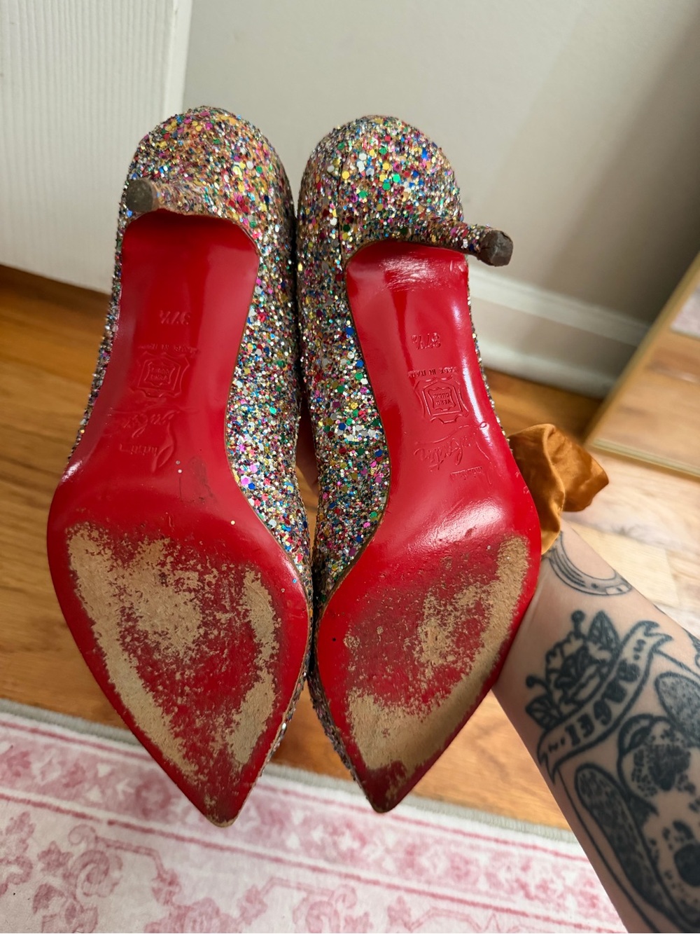 Vintage Christian Louboutin Multicolor Glitter Pointed-Toe Pumps - Picture 4 of 10
